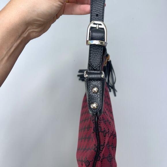 Gucci Red Monogram And Black Leather Shoulder Bag - Picture 7 of 14